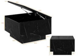 Impact Furniture Coffee Table With Storage Black Marble Effect Lift Up Square Storage Lamp Sofa Side Table Moon - thumbnail 6