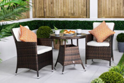 Giardino Savannah Round Rattan Garden Bistro Table And Chairs Set 2 Seater Patio Furniture Set - Brown