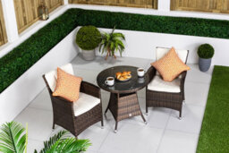 Giardino Savannah Round Rattan Garden Bistro Table And Chairs Set 2 Seater Patio Furniture Set - Brown - thumbnail 2