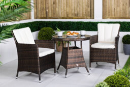Giardino Savannah Round Rattan Garden Bistro Table And Chairs Set 2 Seater Patio Furniture Set - Brown - thumbnail 3
