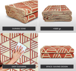 Relsy Large Garden Outdoor Rug For Patio, Royal Blue & Cream Geo-Lines Waterproof Garden Rug 160 X 230Cm - thumbnail 4