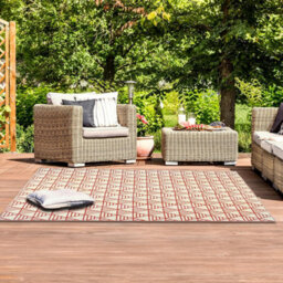 Relsy Large Garden Outdoor Rug For Patio, Royal Blue & Cream Geo-Lines Waterproof Garden Rug 160 X 230Cm - thumbnail 3