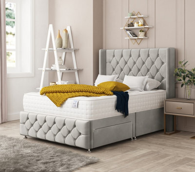 Bed Choices Elena Plush Velvet Divan Bed With Mattress, Headboard & 2 Storage Drawers - Small Double - image 1