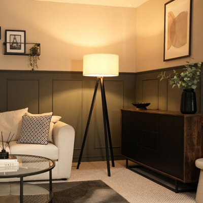 Valuelights Barbro Black Tripod Floor Lamp With Cream Boucle Shade And Bulb - image 1