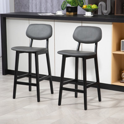 Homcom Breakfast Bar Stools Set Of 2 With Pu Leather Cover, Wood Legs, Dark Grey - image 1