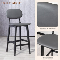 Homcom Breakfast Bar Stools Set Of 2 With Pu Leather Cover, Wood Legs, Dark Grey - thumbnail 5