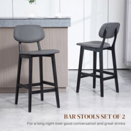 Homcom Breakfast Bar Stools Set Of 2 With Pu Leather Cover, Wood Legs, Dark Grey - thumbnail 4