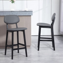 Homcom Breakfast Bar Stools Set Of 2 With Pu Leather Cover, Wood Legs, Dark Grey - thumbnail 7
