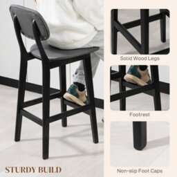 Homcom Breakfast Bar Stools Set Of 2 With Pu Leather Cover, Wood Legs, Dark Grey - thumbnail 6