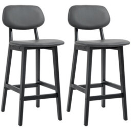 Homcom Breakfast Bar Stools Set Of 2 With Pu Leather Cover, Wood Legs, Dark Grey - thumbnail 2