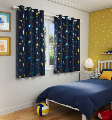 Enhanced Living Infinity Room Darkening Thermal Blue Metallic Print Kid's Eyelet Curtains (Pair) 46 X 72 Inch (117X183Cm) - image 1