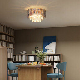 Homcom Vintage Ceiling Light With Dual Crystal And Smoke Glass Shade, Gold - thumbnail 7