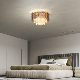 Homcom Vintage Ceiling Light With Dual Crystal And Smoke Glass Shade, Gold - thumbnail 9