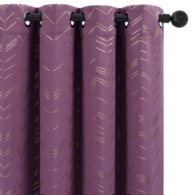 Deconovo Foil Printed Thermal Curtains Super Soft Ring Top Blackout Curtains For Bedroom 46 X 90 Inch Purple 2 Panels - image 1