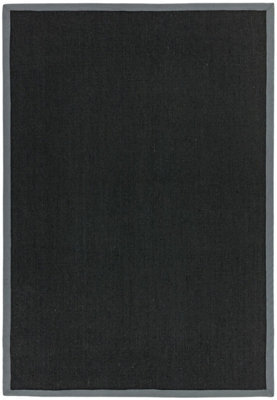 Black/grey Natural Decorative Modern Plain Bordered Natural Fibers Rug For Living Room Bedroom & Dining Room-200Cm X 300Cm