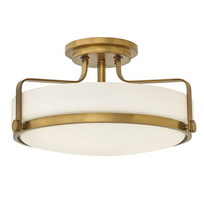 Elegant 3 Bulb Semi Flush Light With Opal Glass And Heritage Brass Finish