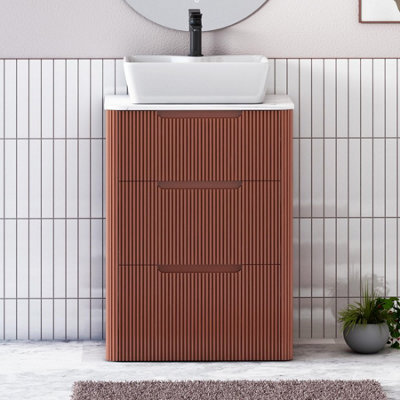 Royal Bathrooms Avenza 600mm Terracotta Clay Floor Standing Countertop Bathroom Vanity Unit 3 Drawer With Cube Basin - image 1
