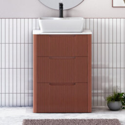 Royal Bathrooms Avenza 600mm Terracotta Clay Floor Standing Countertop Bathroom Vanity Unit 3 Drawer With Cube Basin - thumbnail 1