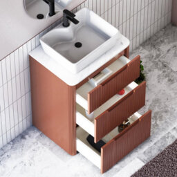 Royal Bathrooms Avenza 600mm Terracotta Clay Floor Standing Countertop Bathroom Vanity Unit 3 Drawer With Cube Basin - thumbnail 5