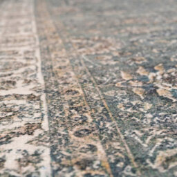Loomed Traditional Vintage Cotton Chenille Rug Green Beige Machine Washable 200Cm X 290Cm - thumbnail 8