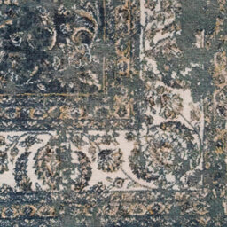 Loomed Traditional Vintage Cotton Chenille Rug Green Beige Machine Washable 200Cm X 290Cm - thumbnail 9