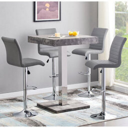Furniture in Fashion Topaz Concrete Effect Bar Table With 4 Ripple Grey Stools