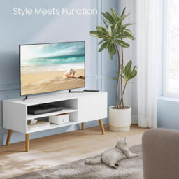 Songmics Vasagle Tv Unit, Wide Tv Stand Cabinet, Entertainment Center, Modern Tv Console For Living Room, Bedroom, Lounge, White - thumbnail 1