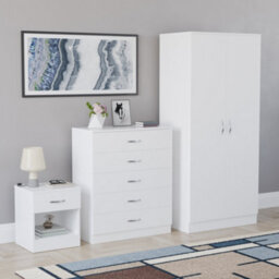 Lassic Vida Designs Riano 3 Piece Bedroom Set (1 Drawer Bedside Chest, 5 Drawer Chest, 2 Door Wardrobe) White - thumbnail 3