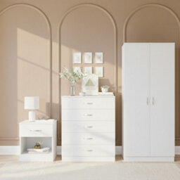 Lassic Vida Designs Riano 3 Piece Bedroom Set (1 Drawer Bedside Chest, 5 Drawer Chest, 2 Door Wardrobe) White - thumbnail 2