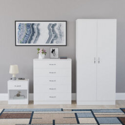 Lassic Vida Designs Riano 3 Piece Bedroom Set (1 Drawer Bedside Chest, 5 Drawer Chest, 2 Door Wardrobe) White - thumbnail 4