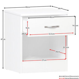 Lassic Vida Designs Riano 3 Piece Bedroom Set (1 Drawer Bedside Chest, 5 Drawer Chest, 2 Door Wardrobe) White - thumbnail 9