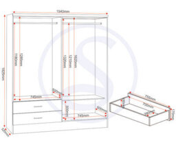 Seconique Nevada 4 Door 2 Drawer Mirrored Wardrobe In Grey Gloss And Oak Effect Finish - thumbnail 4