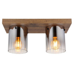 Luminosa Lighting Luminosa Underwood Shade Cluster Ceiling Light Wood Look Dark Smoke Glass Shade 2X E27 - thumbnail 3