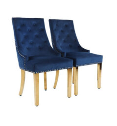 Hygrad Built to Survive Set Of 2 Luxury Lion Knocker Velvet Dining Chairs Padded Blue/gold Legs Dining Chairs