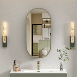 Royal Bathrooms Avenza 500 X 1000mm Brushed Brass Capsule Bathroom Mirror Cabinet Wall Mounted With Storage - thumbnail 5