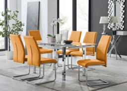 Furniturebox Uk 6 Seater Dining Set - Enna White Glass & Chrome Extendable Dining Table & Chairs - 6 Yellow Leather Lorenzo Chairs - thumbnail 1