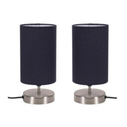 Valuelights Francis Pair Of Brushed Chrome Touch Table Lamps With Navy Shade And Bulbs - thumbnail 7