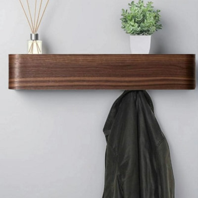 Magna Retail Walnut Coat Rack Wall Mounted With Shelf And 5 Hidden Hooks Modern Coat Stands For Hallway Solid Wood Veneer Panel - image 1