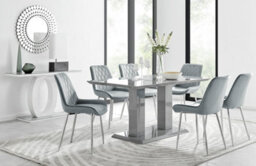 Furniturebox Imperia Grey High Gloss 6 Seater Dining Table With Structural 2 Plinth Column Legs 6 Grey Velvet Silver Leg Pesaro Chairs - thumbnail 1