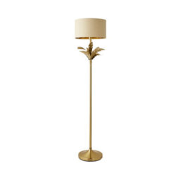 Valuelights Christina Beige With Metallic Gold Drum Shade Gold Palm Leaf Floor Lamp - thumbnail 8