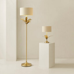 Valuelights Christina Beige With Metallic Gold Drum Shade Gold Palm Leaf Floor Lamp - thumbnail 6