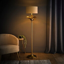 Valuelights Christina Beige With Metallic Gold Drum Shade Gold Palm Leaf Floor Lamp - thumbnail 3