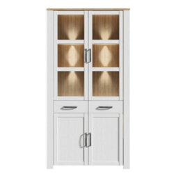 Wyld Haus Southampton White And Natural Oak Effect Display Cabinet With Led Lighting, 4 Doors 2 Drawers - thumbnail 3