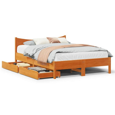 Berkfield Bed Frame With Drawers Wax Brown 160X200 Cm Solid Wood Pine - image 1