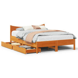 Berkfield Bed Frame With Drawers Wax Brown 160X200 Cm Solid Wood Pine - thumbnail 1