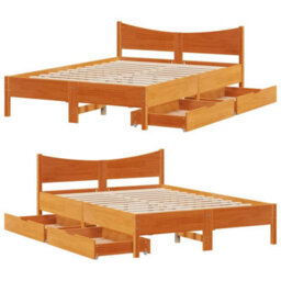Berkfield Bed Frame With Drawers Wax Brown 160X200 Cm Solid Wood Pine - thumbnail 9