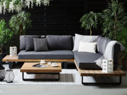 Beliani Garden Corner Sofa With Table 5 Seater Mykonos Right Hand Certified Acacia Wood Dark Grey - thumbnail 2