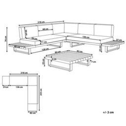 Beliani Garden Corner Sofa With Table 5 Seater Mykonos Right Hand Certified Acacia Wood Dark Grey - thumbnail 3