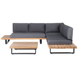 Beliani Garden Corner Sofa With Table 5 Seater Mykonos Right Hand Certified Acacia Wood Dark Grey - thumbnail 1