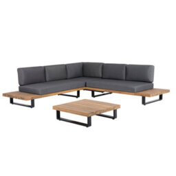 Beliani Garden Corner Sofa With Table 5 Seater Mykonos Right Hand Certified Acacia Wood Dark Grey - thumbnail 6